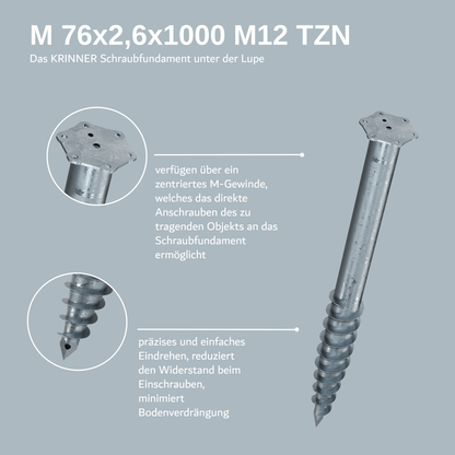 4 Stück: M 76x2,6x1000 M12 TZN